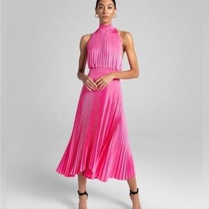 Retail Price $397 Pink Pleated Halter Dress